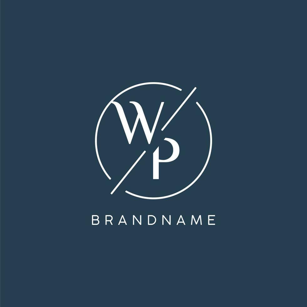 första brev wp logotyp monogram med cirkel linje stil vektor