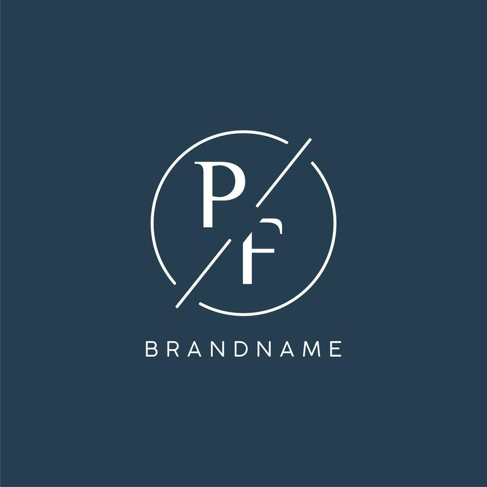 första brev pf logotyp monogram med cirkel linje stil vektor