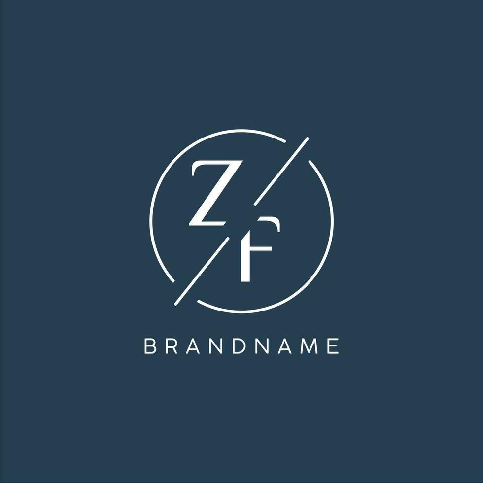 första brev zf logotyp monogram med cirkel linje stil vektor