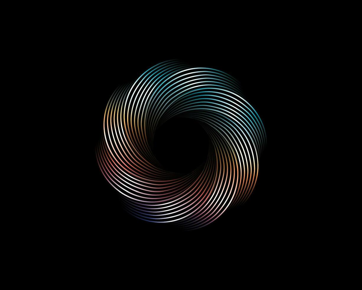 metallisch abstrakt Blume Wirbel, Vektor geometrisch Kreise Logo Design isoliert auf schwarz Hintergrund. Technologie runden im Welle bunt Elemente