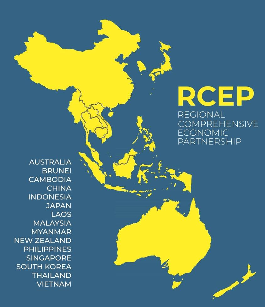 modern regional omfattande ekonomiskt partnerskap rcep karta bakgrund. vektor illustration