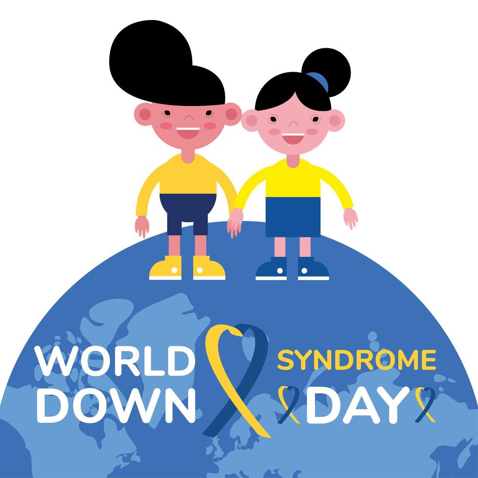 World Down Sindrome Day-kampanjaffisch med barn på jorden vektor