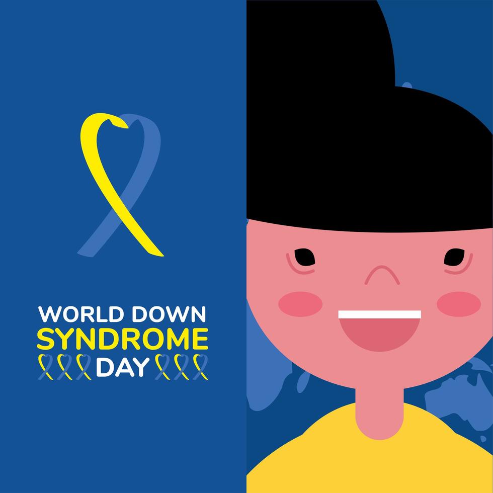 World Down Sindrome Day Kampagnenplakat mit Band und kleinem Jungen vektor