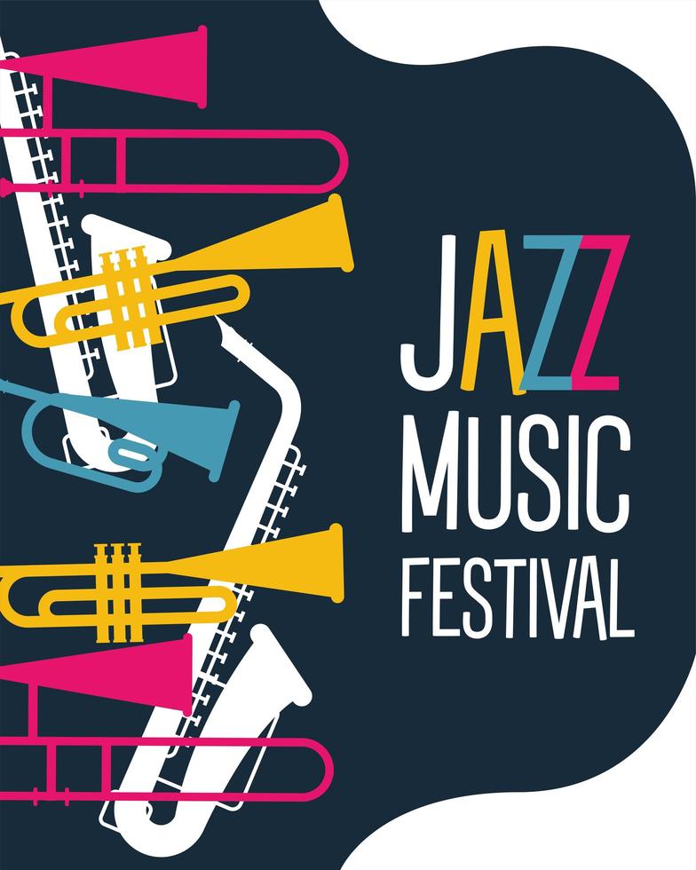 Jazzfestivalplakat mit Instrumenten und Schriftzug vektor