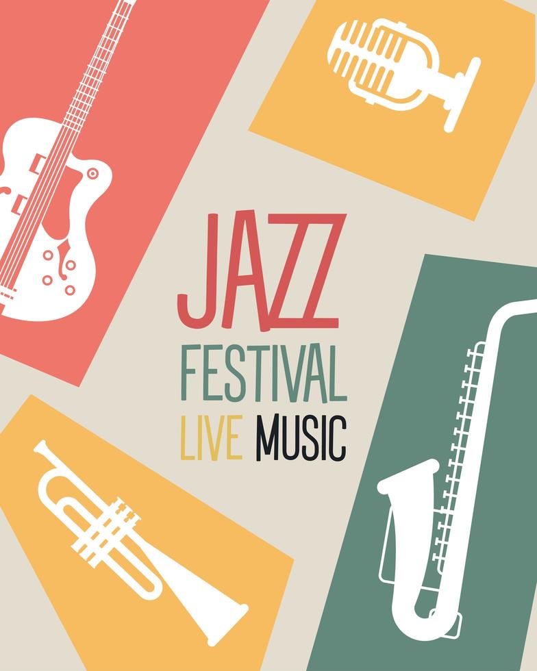 Jazzfestivalplakat mit Instrumenten und Schriftzug vektor