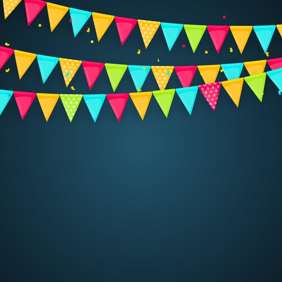 Banner mit Girlande aus Fahnen und Bändern. Urlaub Party Hintergrund für Geburtstagsfeier, Karneval, isoliert auf weiss. Vektor-Illustration vektor
