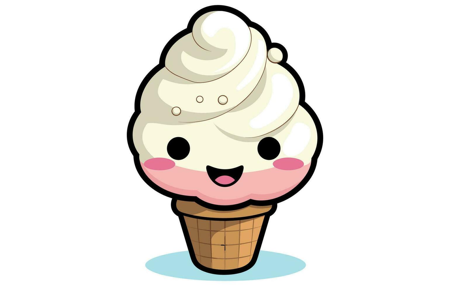 Vektor Charakter von süß Eis Creme. Lächeln Karikatur Charakter Kunst, Karikatur kawaii Eis Sahne Kegel