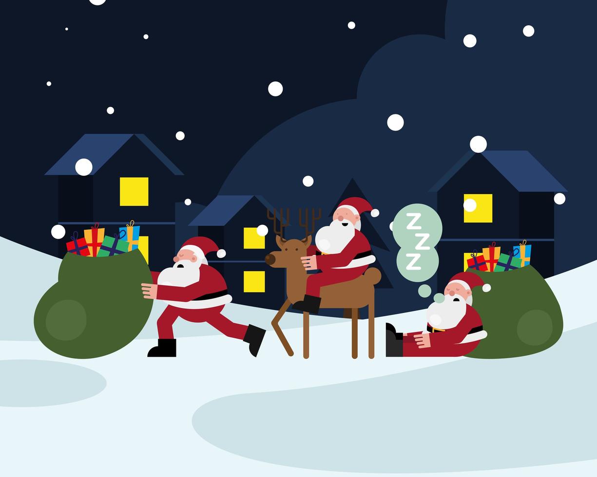 Weihnachtsmann mit Rentier und Geschenktüte Weihnachtsfiguren vektor