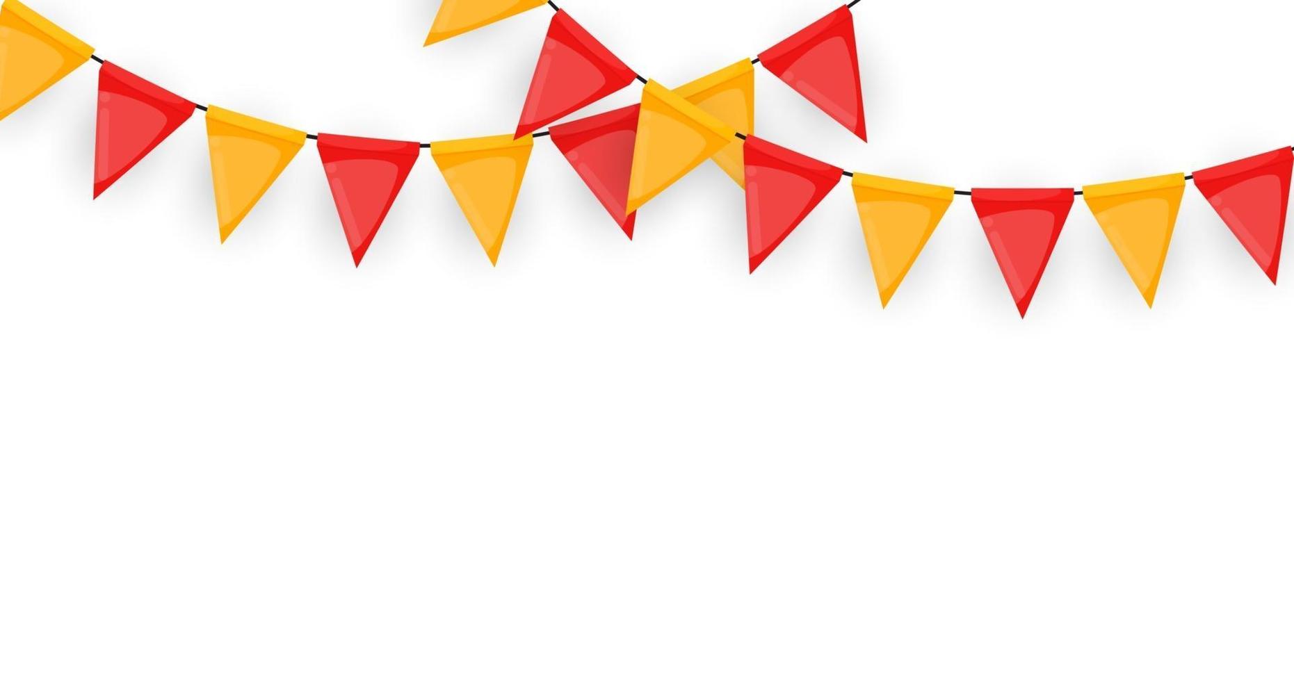 Banner mit Girlande aus Fahnen und Bändern. Urlaub Party Hintergrund für Geburtstagsfeier, Karneval, isoliert auf weiss. Vektor-Illustration vektor