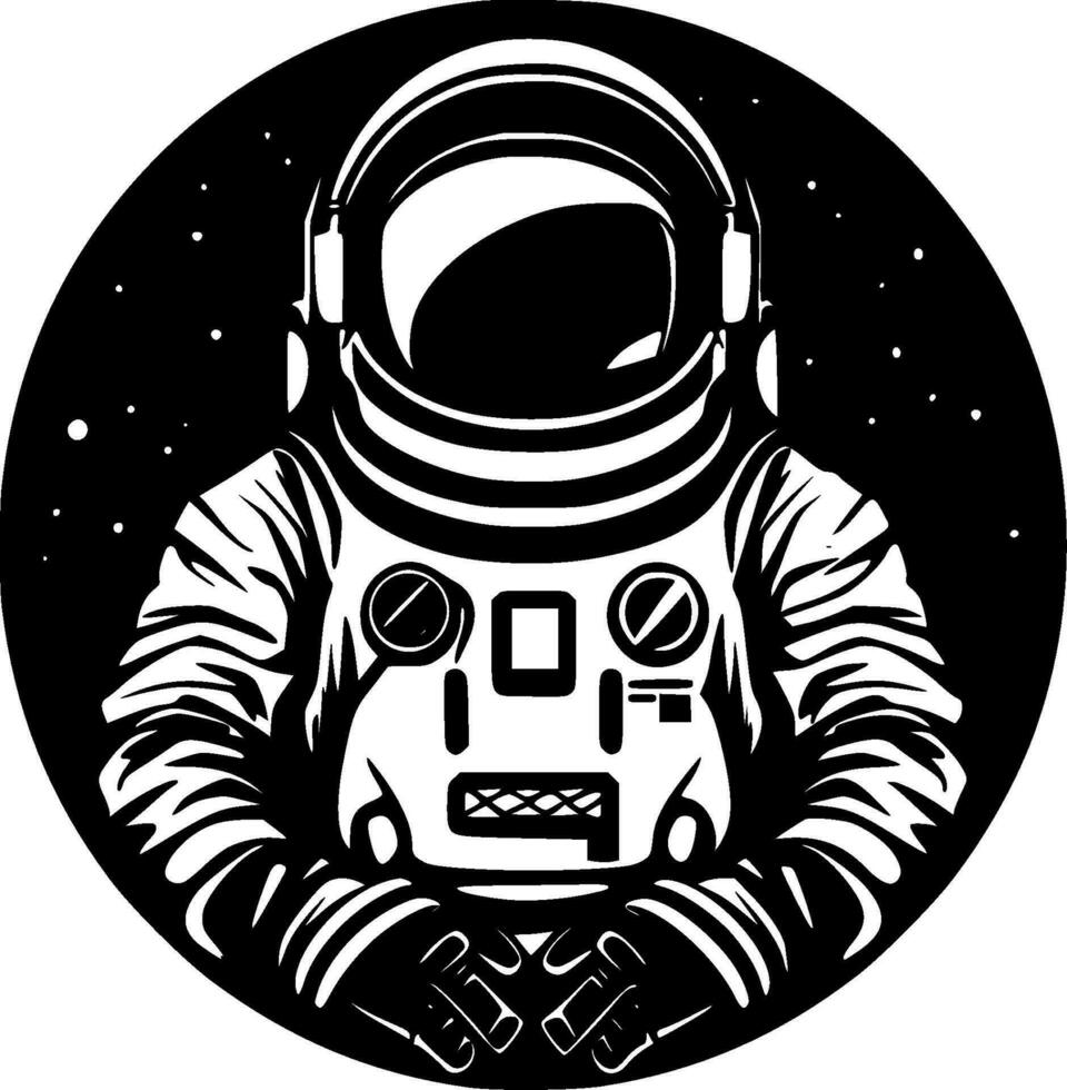 astronaut - svart och vit isolerat ikon - vektor illustration