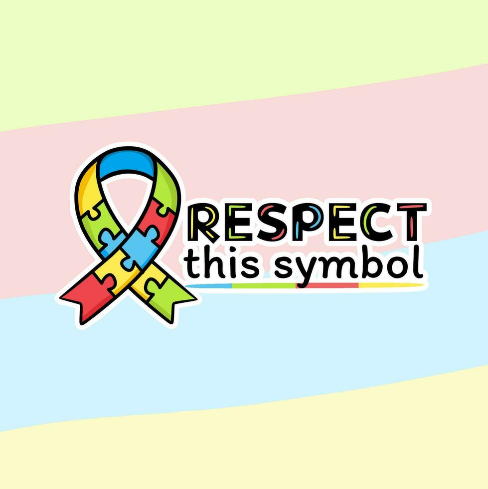 symbol av autism färgad band tillverkad av kontursåg pussel med de fras respekt detta symbol vektor