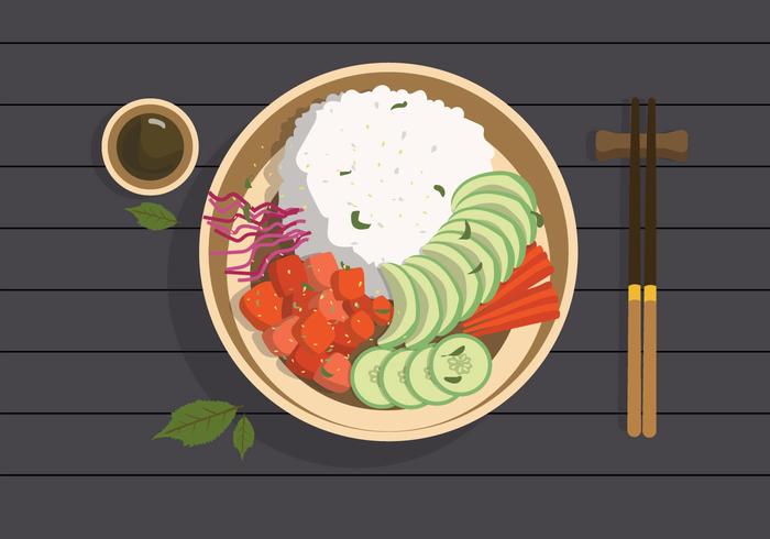 Ekologisk mat Poke Bowl Vector Flat Illustration