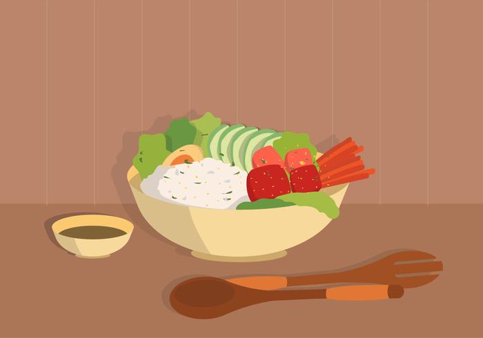 Ekologisk mat Poke Bowl Vector Flat Illustration