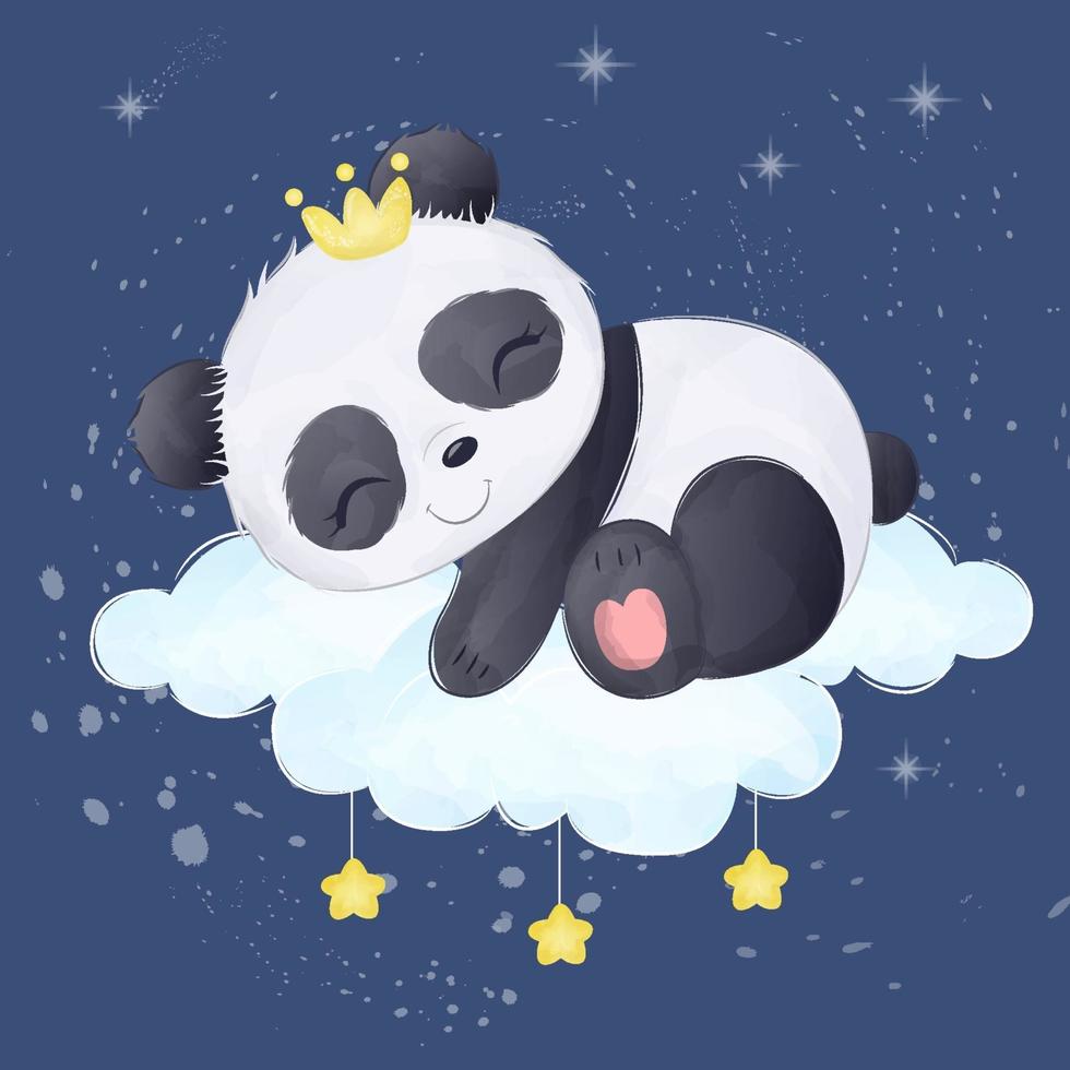 söt baby panda illustration i akvarell vektor