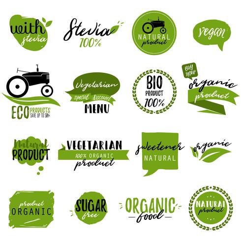 Klistermärken och märken för ekologisk mat och dryck vektor