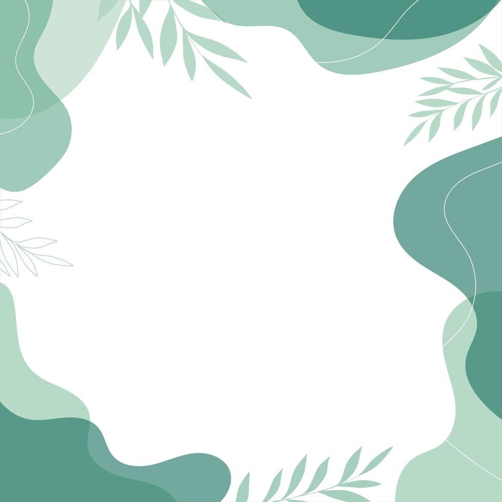 modern bakgrund med vätska och blad formar grön pastellfärg och hand drar linje på vit bakgrund platt minimal design med kopia utrymme för text. vektor