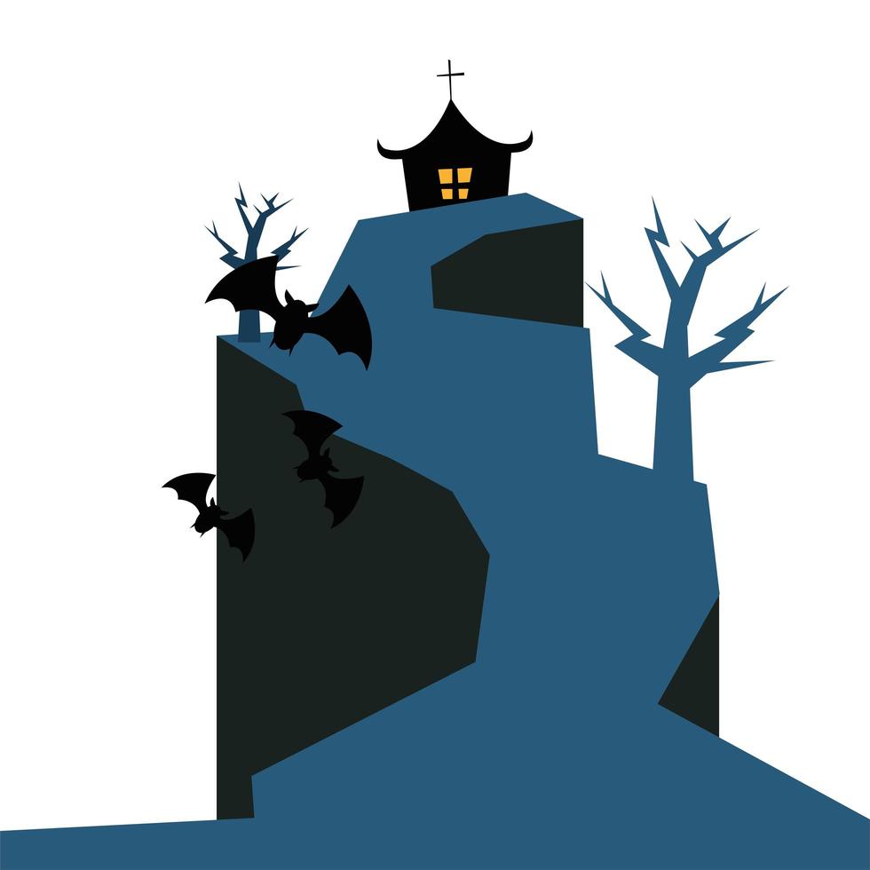 Halloween hus träd och fladdermöss vektor design