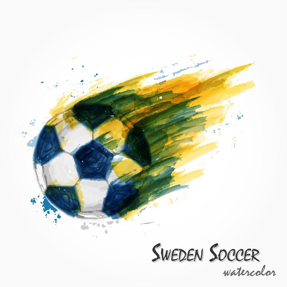 realistisk akvarellmålning av kraftfullt svensk fotbollslandslag eller fotbollsskott. konstnärliga och sport koncept. vektor för internationellt VM-turneringscup 2018. platt design .