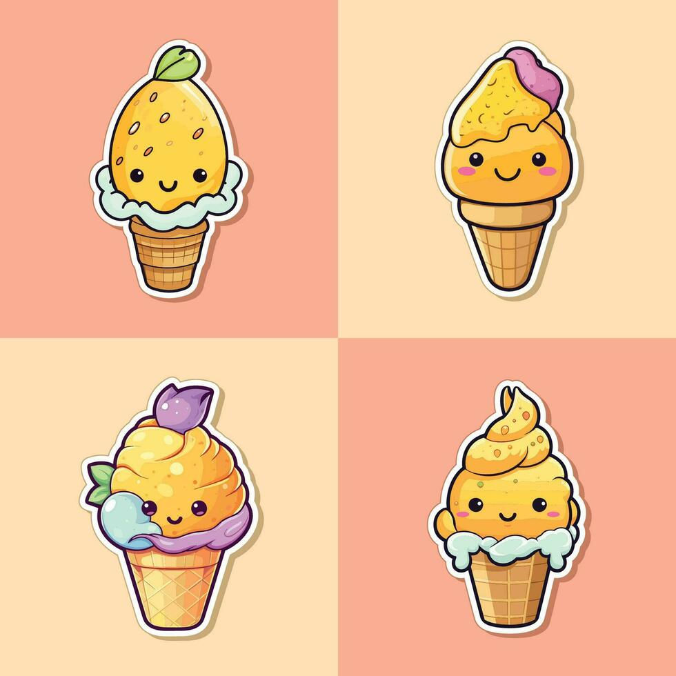 Mango Eis Sahne Aufkleber cool Farben kawaii Clip Kunst Illustration Sammlung vektor