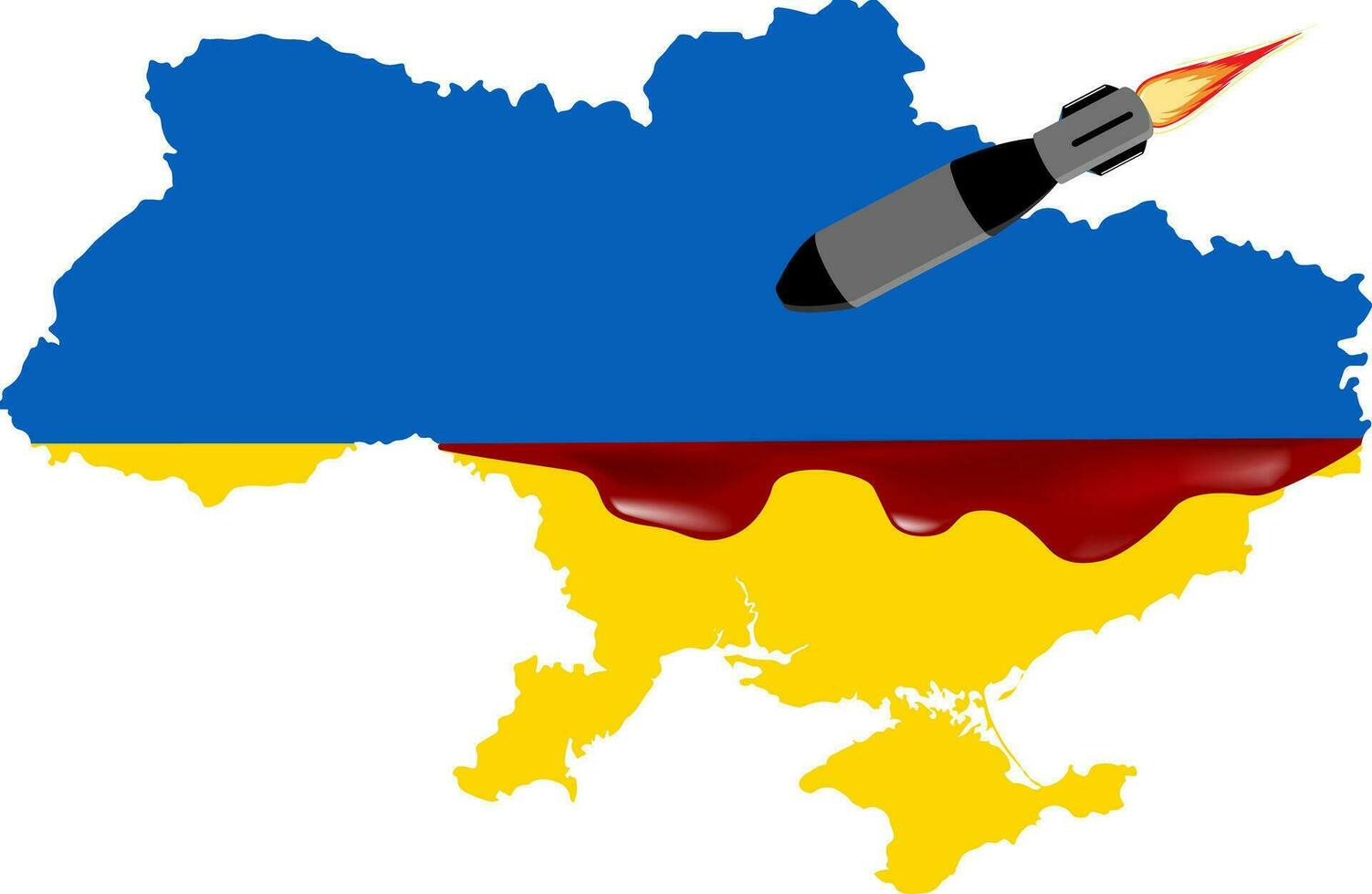 Karta av ukraina med missiler och ukrainska flagga bakgrund vektor