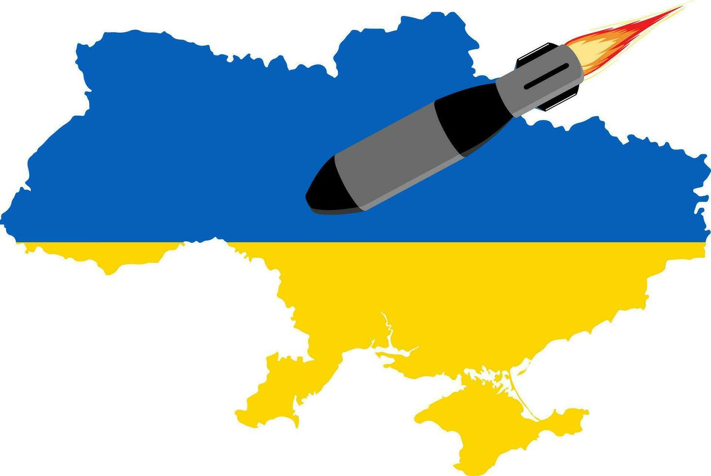 Karta av ukraina med missil och ukrainska flagga bakgrund vektor