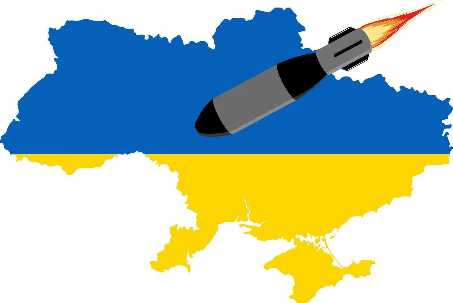 Karte von Ukraine mit Rakete und ukrainisch Flagge Hintergrund vektor