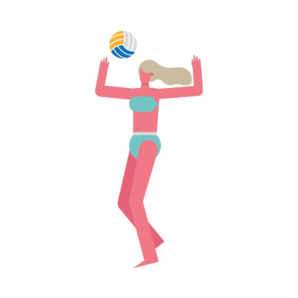 junge Frau im Badeanzug, die Volleyballcharakter spielt vektor