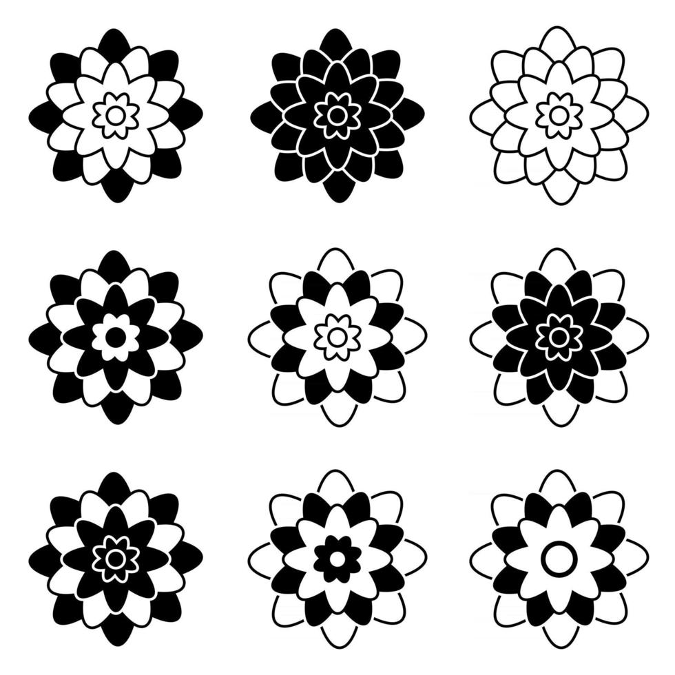 Satz von schwarzen und weißen isolierten Blumensymbolen vektor