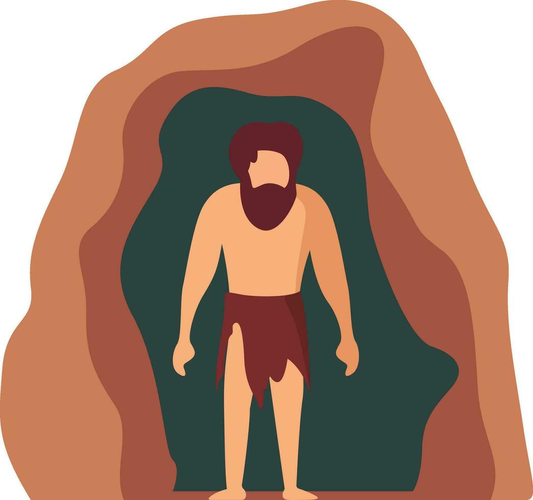 caveman platt stil stock vektor bild , caveman kommande ut av en grotta stock vektor bild