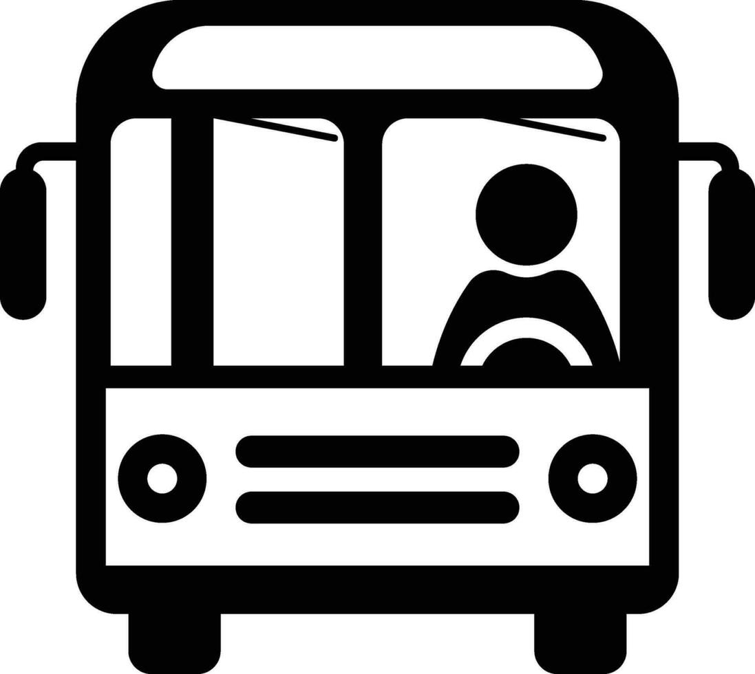 Bus Treiber Symbol isoliert Bus auf Weiß Hintergrund, Bus Vorderseite Aussicht mit ein Fahrt schwarz und Weiß cilp Kunst , Symbol Lager Vektor Bild