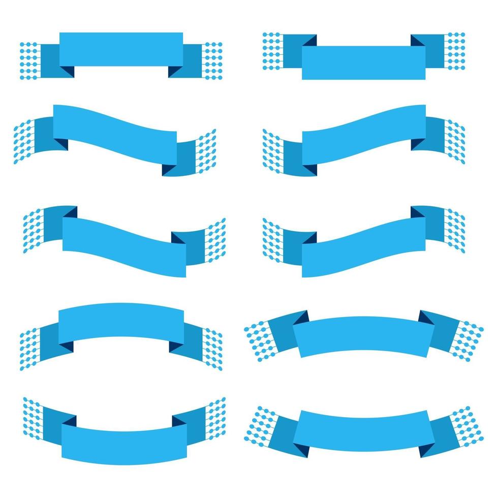uppsättning av 10 platta blå isolerade bandbanderoller. lämplig för design. vektor