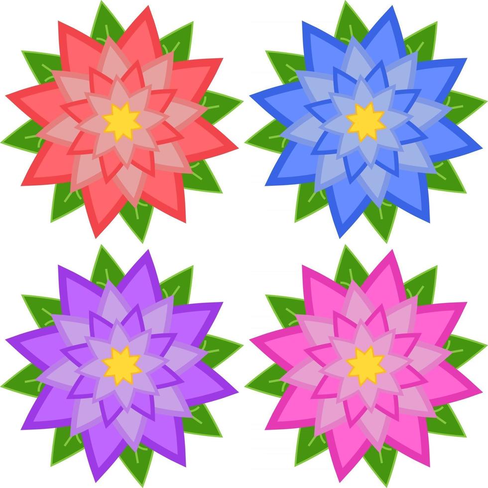 uppsättning av fyra blommor av blå, röd, lila, rosa, isolerad på vit bakgrund. lämplig för design. vektor