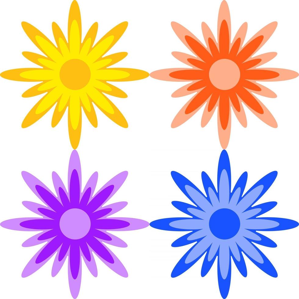 eine Reihe von Gelb, Rot, Lila. blaue abstrakte Blumen auf weißem Hintergrund vektor