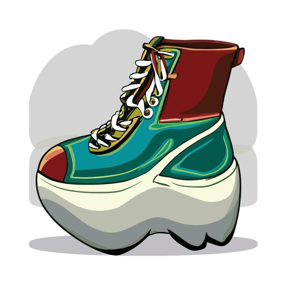 Vektor Illustration Karikatur Schuhe. Hand gezeichnet drucken mit Kontur. Schuhe von modern Jugendliche Skater. isoliert auf Weiß Hintergrund
