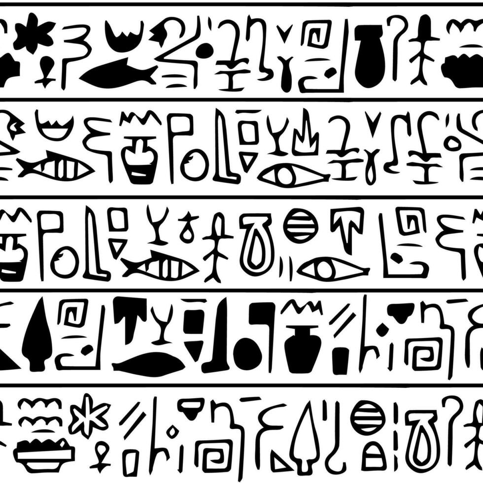 vektor trendig enkel hand dragen illustration sömlös mönster gräns av symboler tycka om egyptisk hieroglifer på vit bakgrund