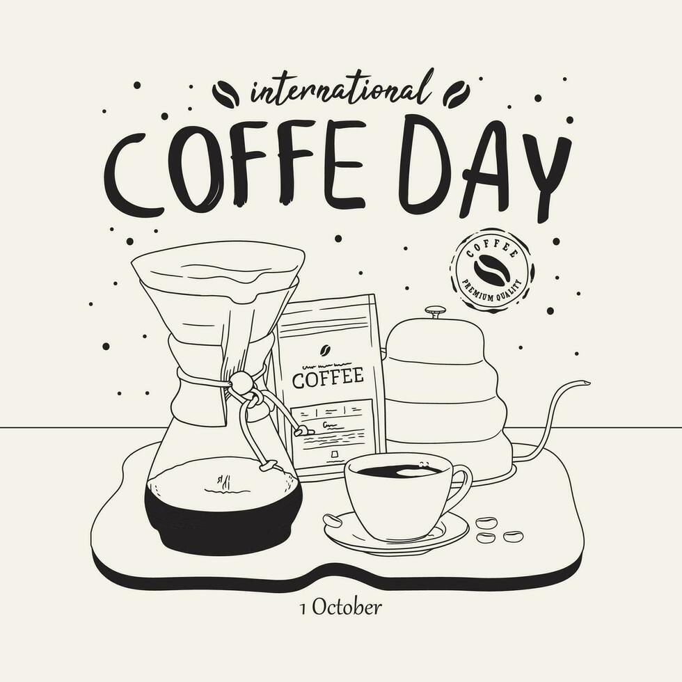 internationell kaffe dag vektor linje konst illustration