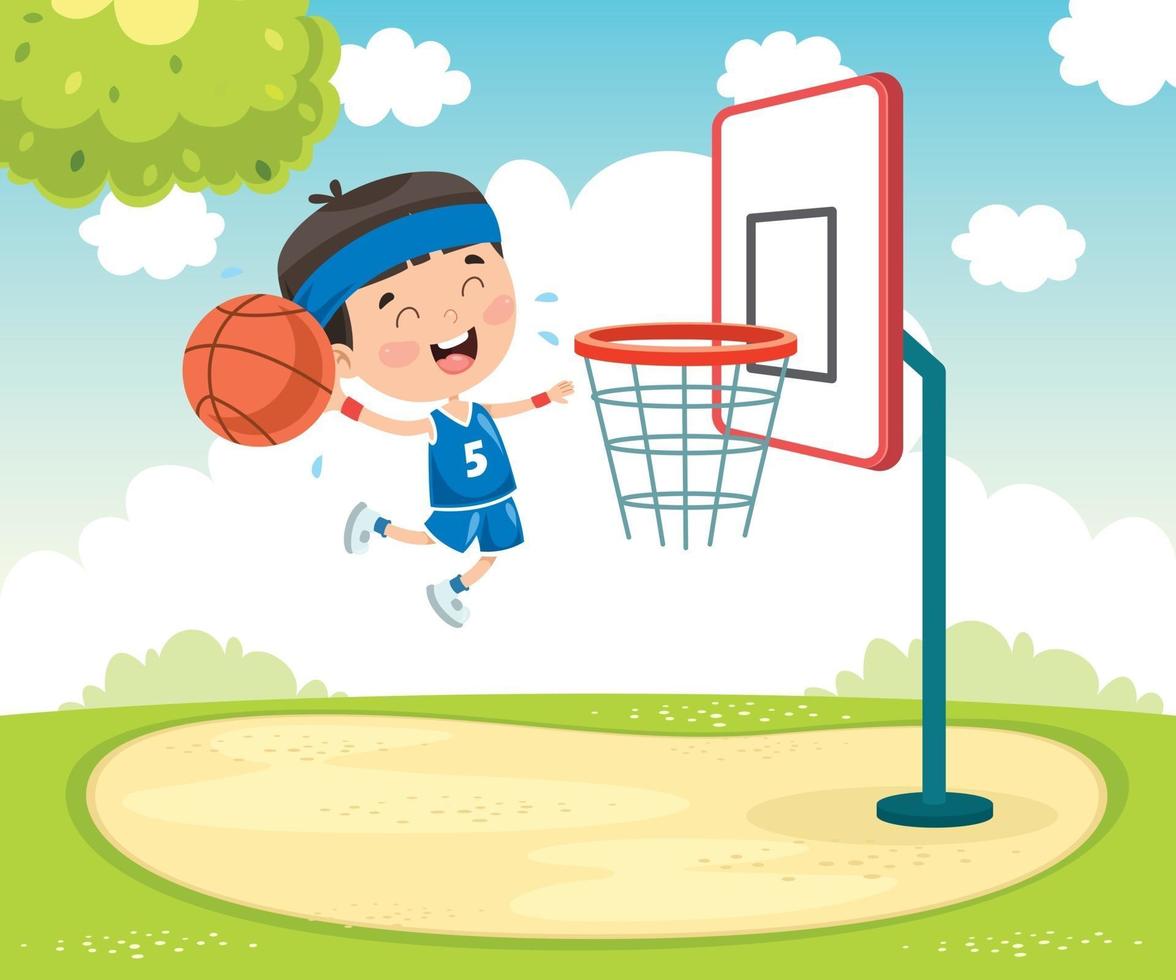 kleines Kind, das Basketball spielt vektor