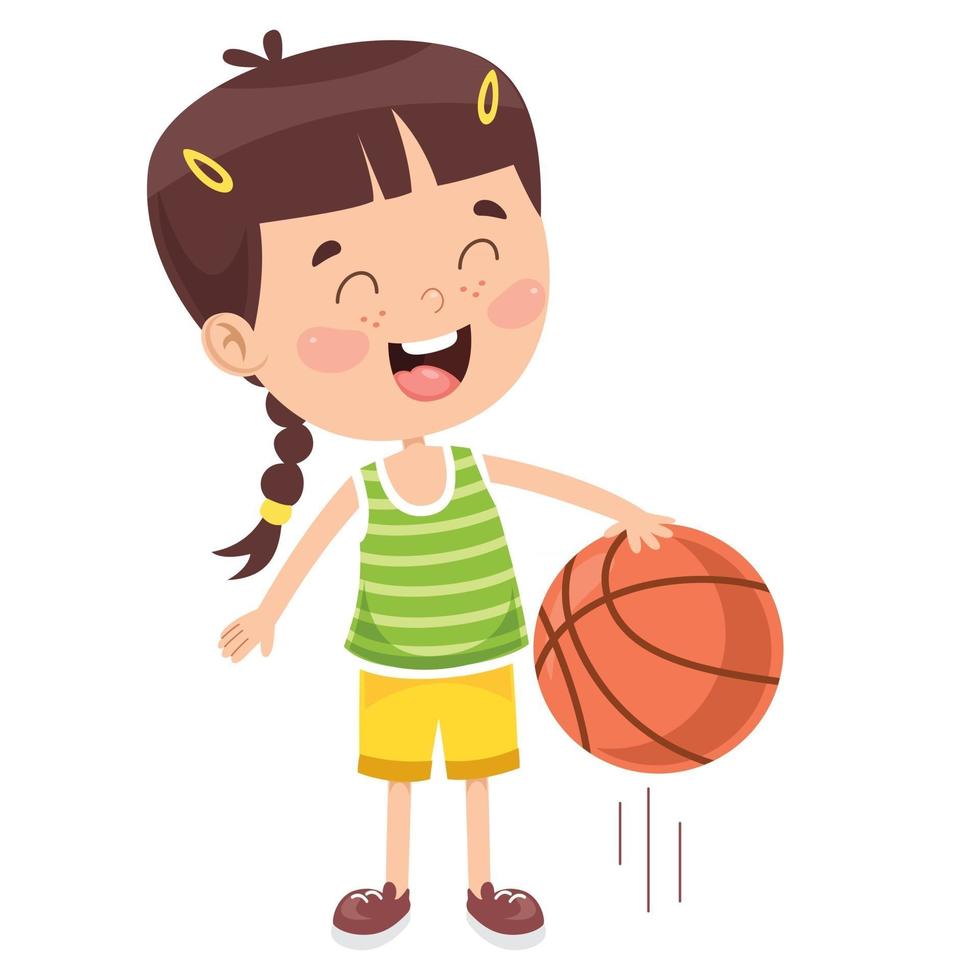 liten unge som spelar basket vektor