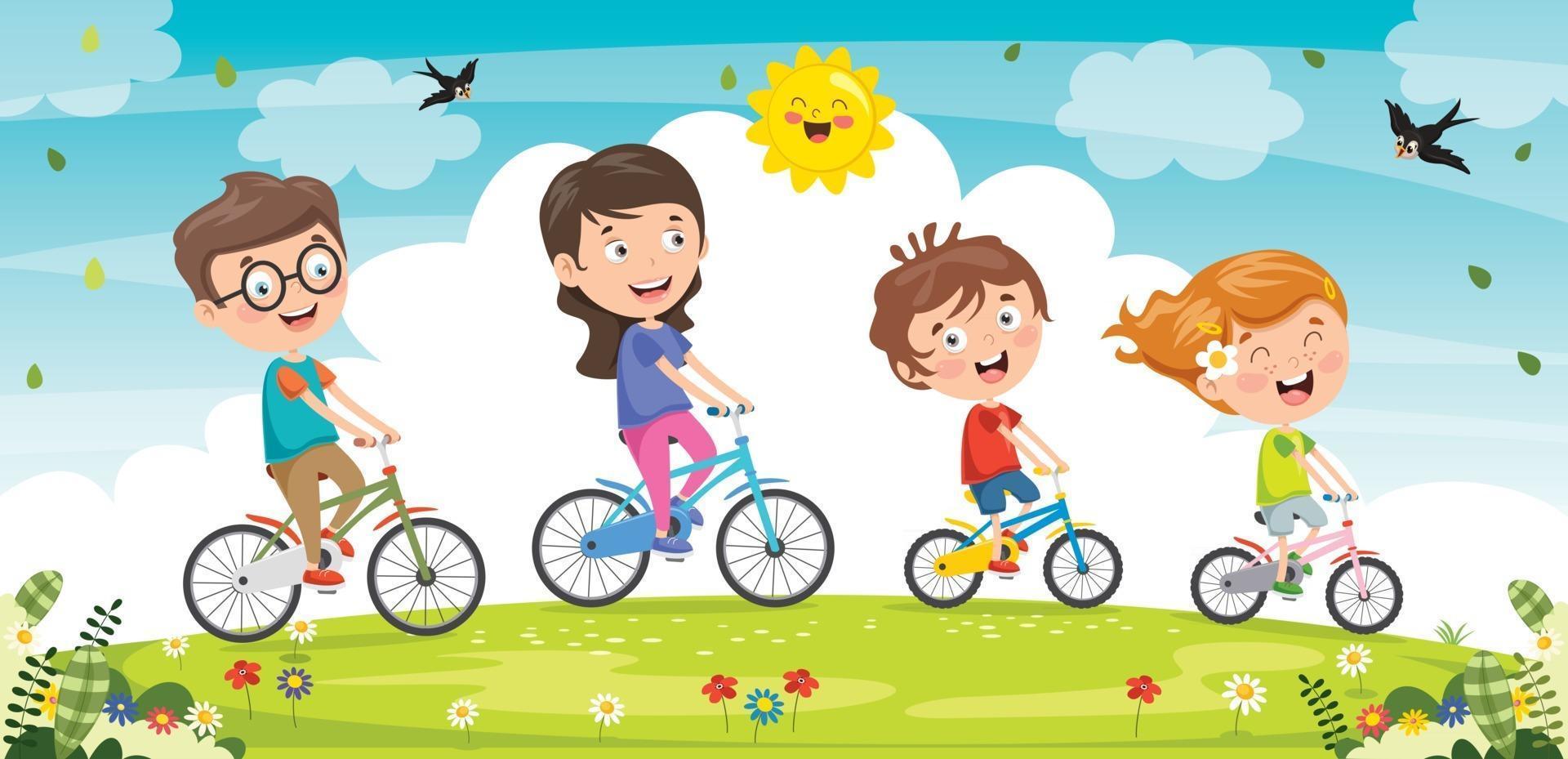 lycklig familj som cyklar tillsammans vektor