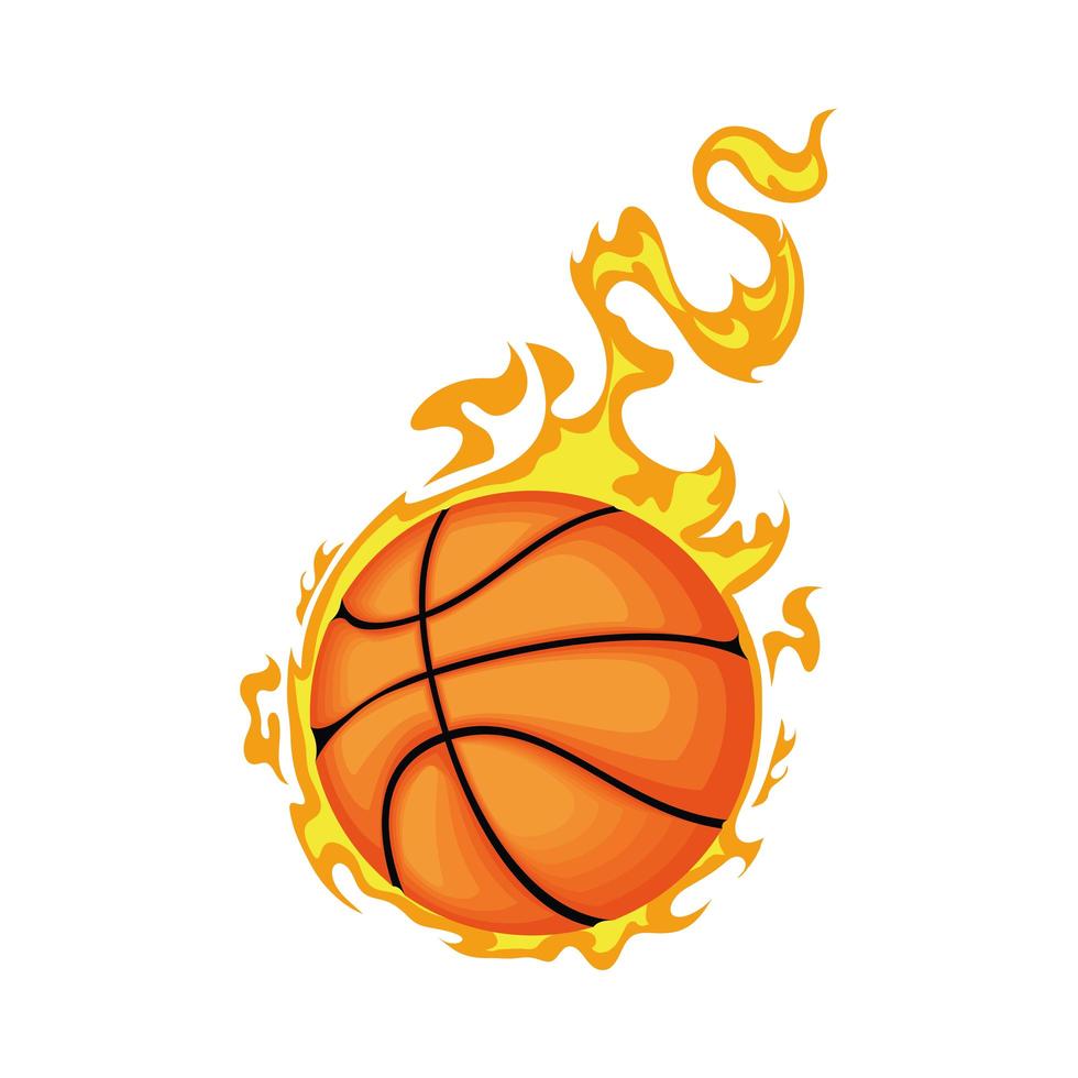 basket ballong sport med eld flamma vektor