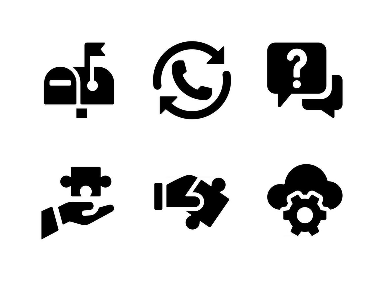 enkel uppsättning hjälp- och supportrelaterade fasta ikoner. innehåller ikoner som återuppringning, support, moln och mer. vektor