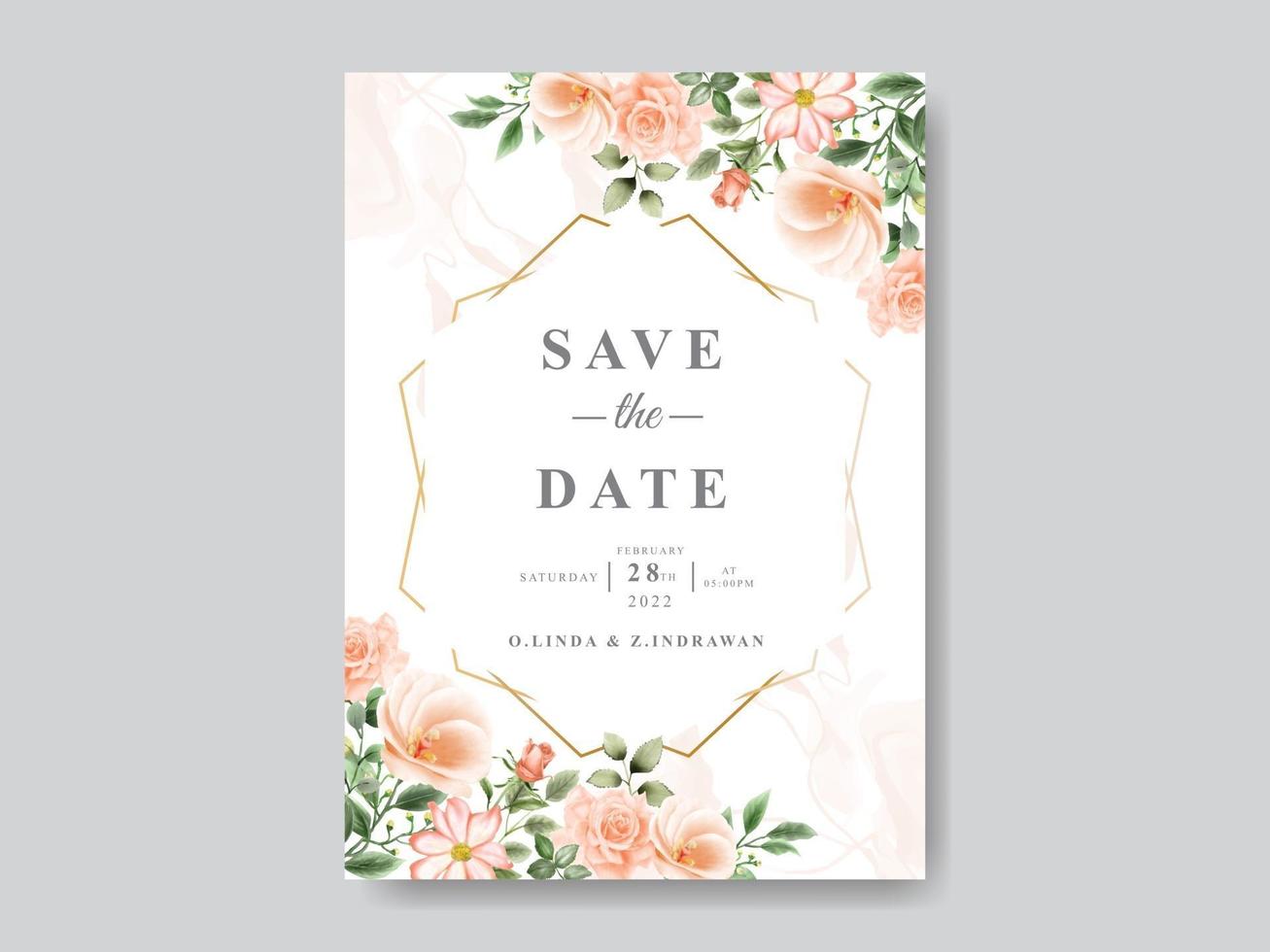 romantische Hochzeitseinladungskarte mit Blumen vektor