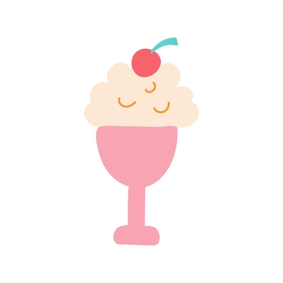 glass i en rosa grädde skål med en körsbär. vektor platt bild. dekorativt element för affischer, vykort, klistermärken
