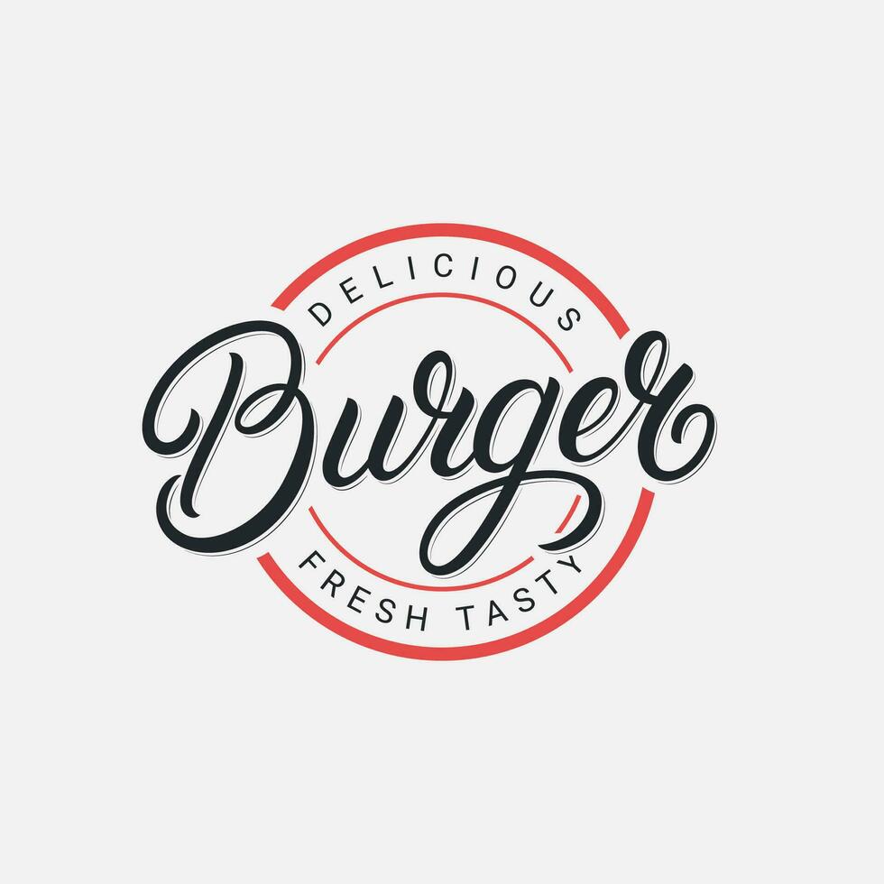 Burger Hand geschrieben Beschriftung Logo, Etikett, Abzeichen, Emblem, unterzeichnen. modern Bürste Kalligraphie, Typografie. Jahrgang retro Stil. Vektor Illustration.