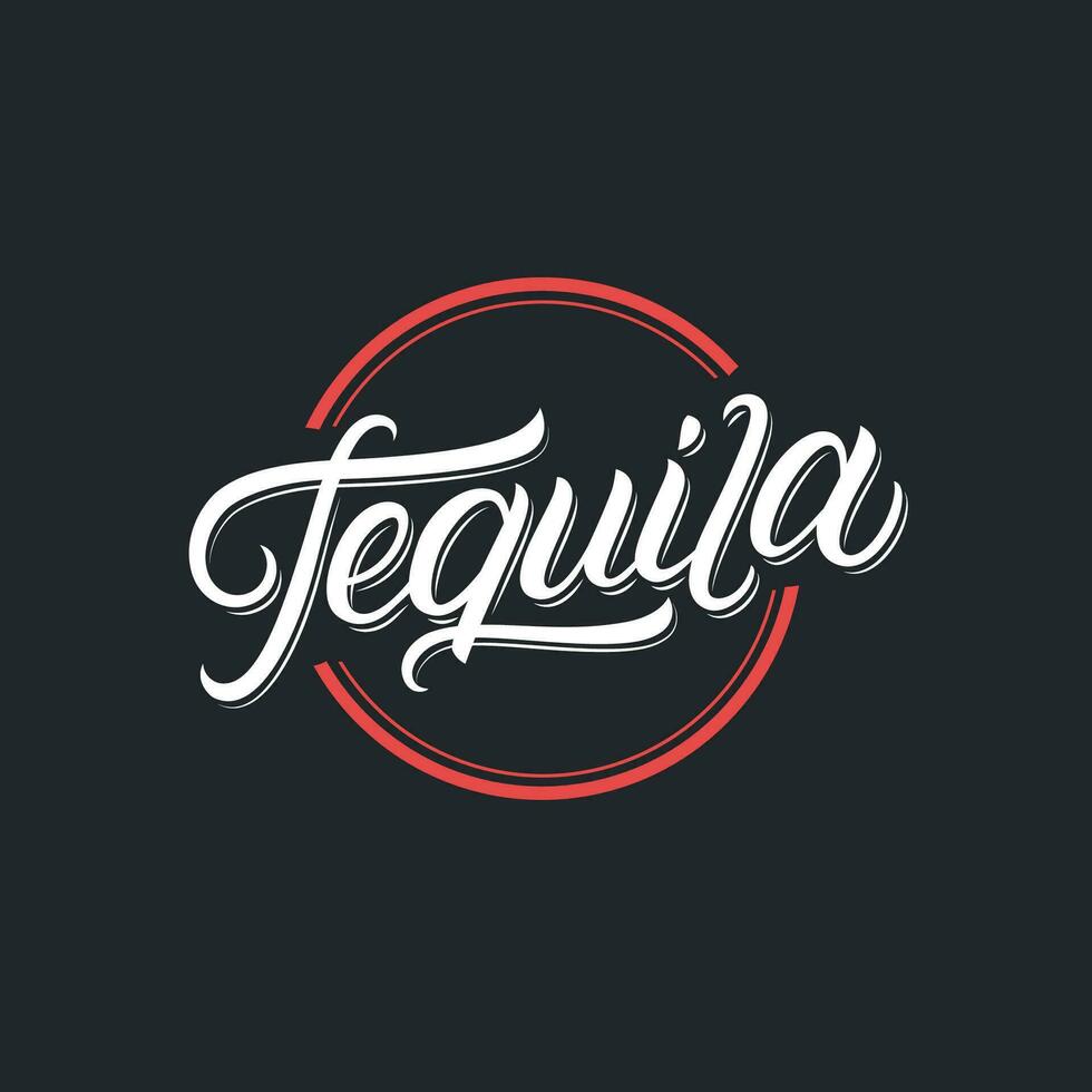 Tequila Hand geschrieben Beschriftung Logo, Etikett, Abzeichen, Sigma, Emblem zum Mexikaner Restaurant, Cafe, Bar. modern Kalligraphie. Jahrgang retro Stil. Vektor Illustration.