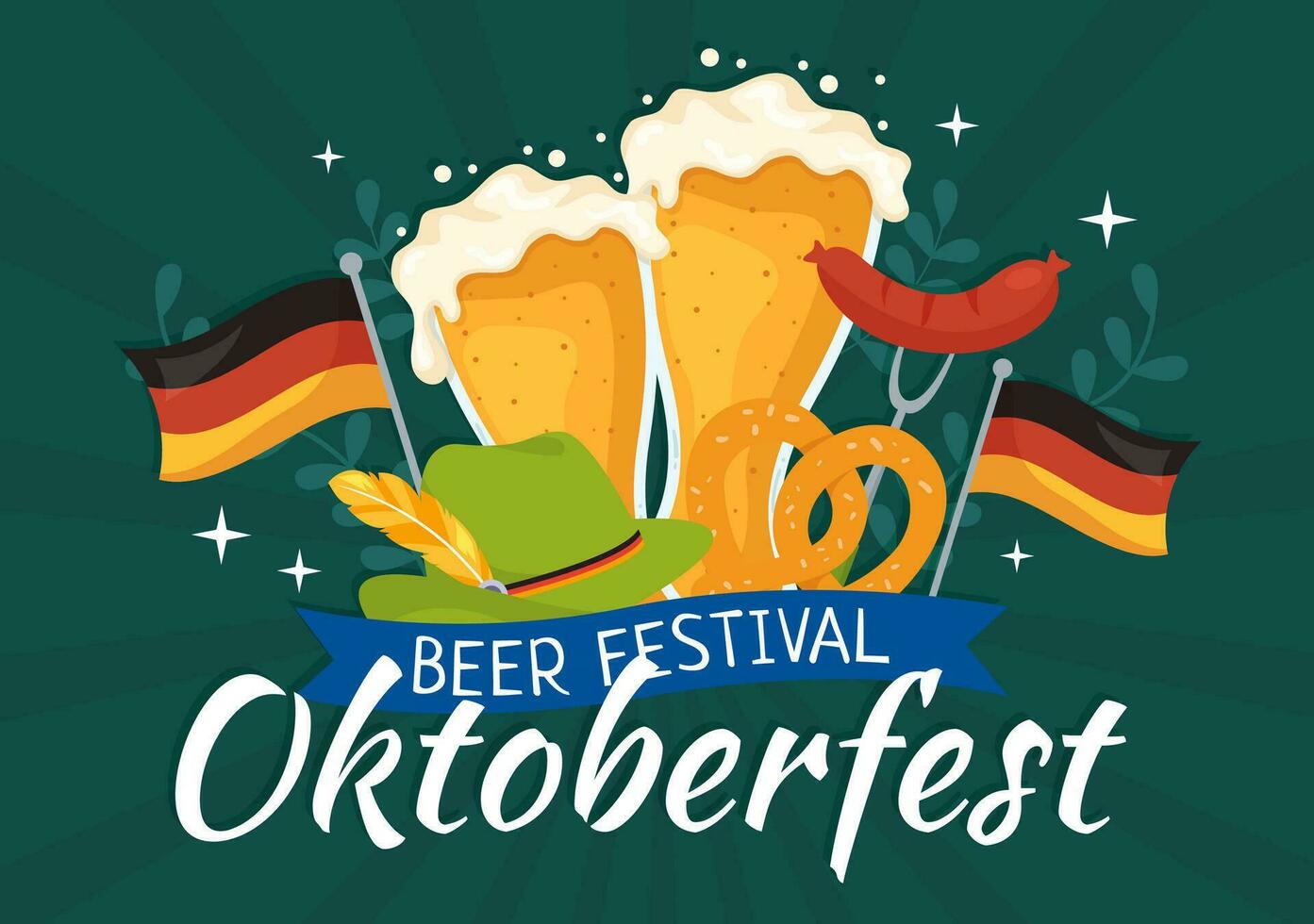 glücklich Oktoberfest Party Festival Vektor Illustration mit Bier, Wurst, Lebkuchen, Deutsche Flagge und ets Hintergrund eben Karikatur Hand gezeichnet Vorlagen