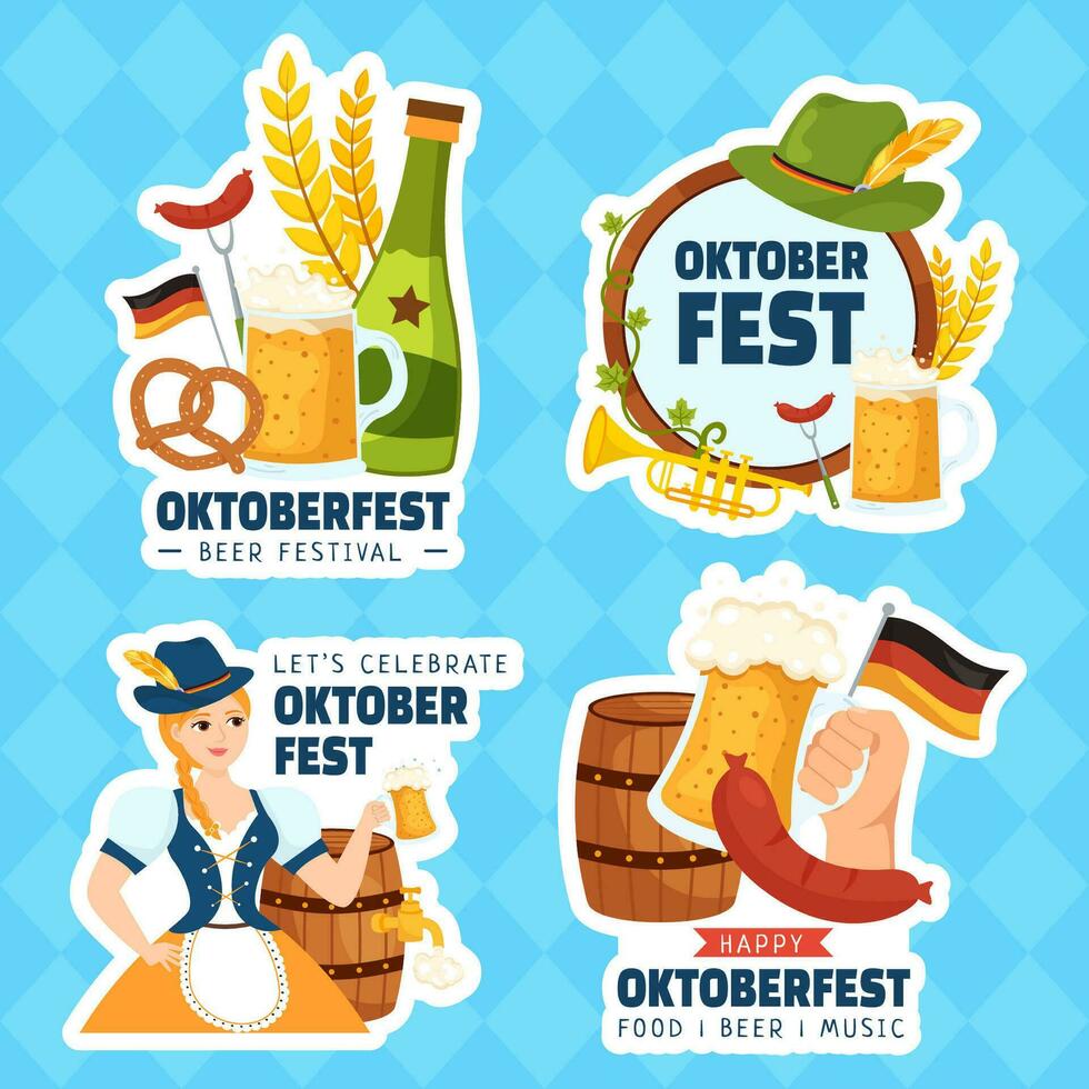 oktoberfest öl festival märka platt tecknad serie hand dragen mallar bakgrund illustration vektor