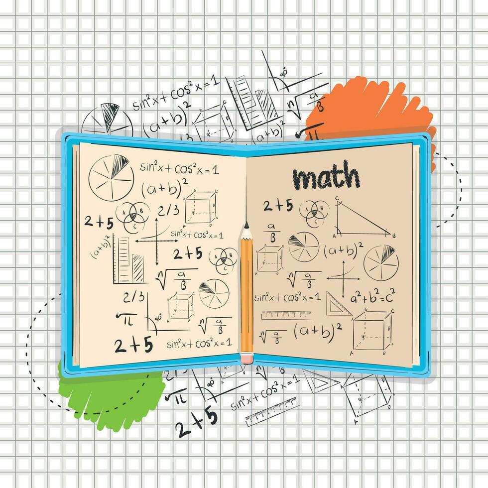 isoliert öffnen Buch mit mathematisch Formeln Mathematik Klasse Konzept Vektor