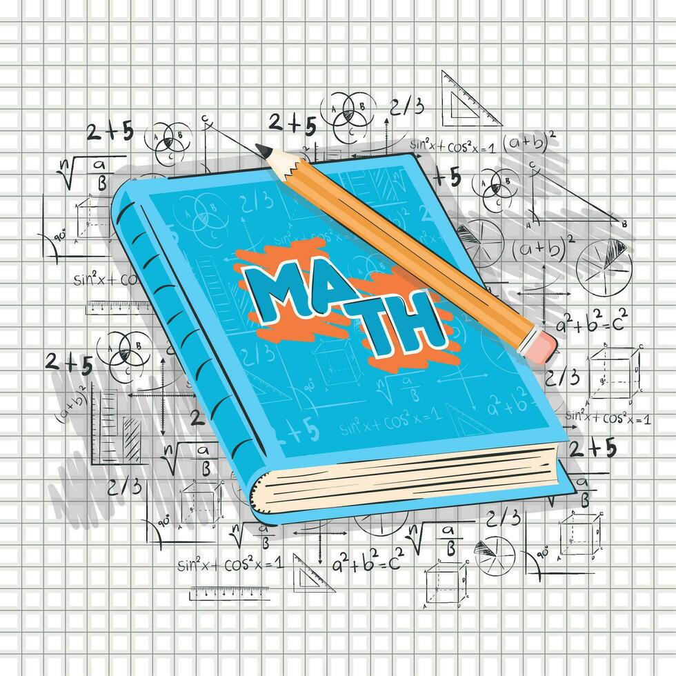 isoliert Mathematik Buch mit ein Bleistift und Formeln Mathematik Klasse Konzept Vektor