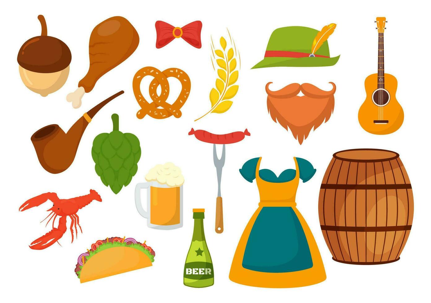 einstellen von glücklich Oktoberfest Festival Elemente Vektor Illustration mit Bier, Wurst, Fässer, Deutschland Flagge und Mehr Karikatur Hintergrund Design Vorlagen